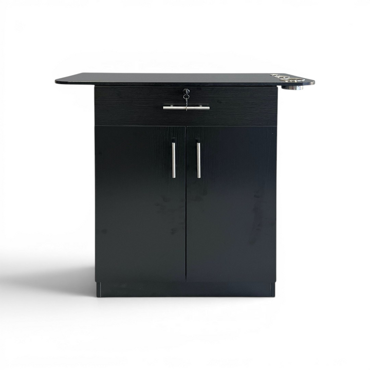 Petra Three-Hole Salon Station in black, included in the 4-station barbershop package